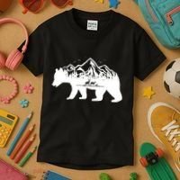 Bear Mountains With Deer Family Nature Fan Kids T-Shirt thumb 3
