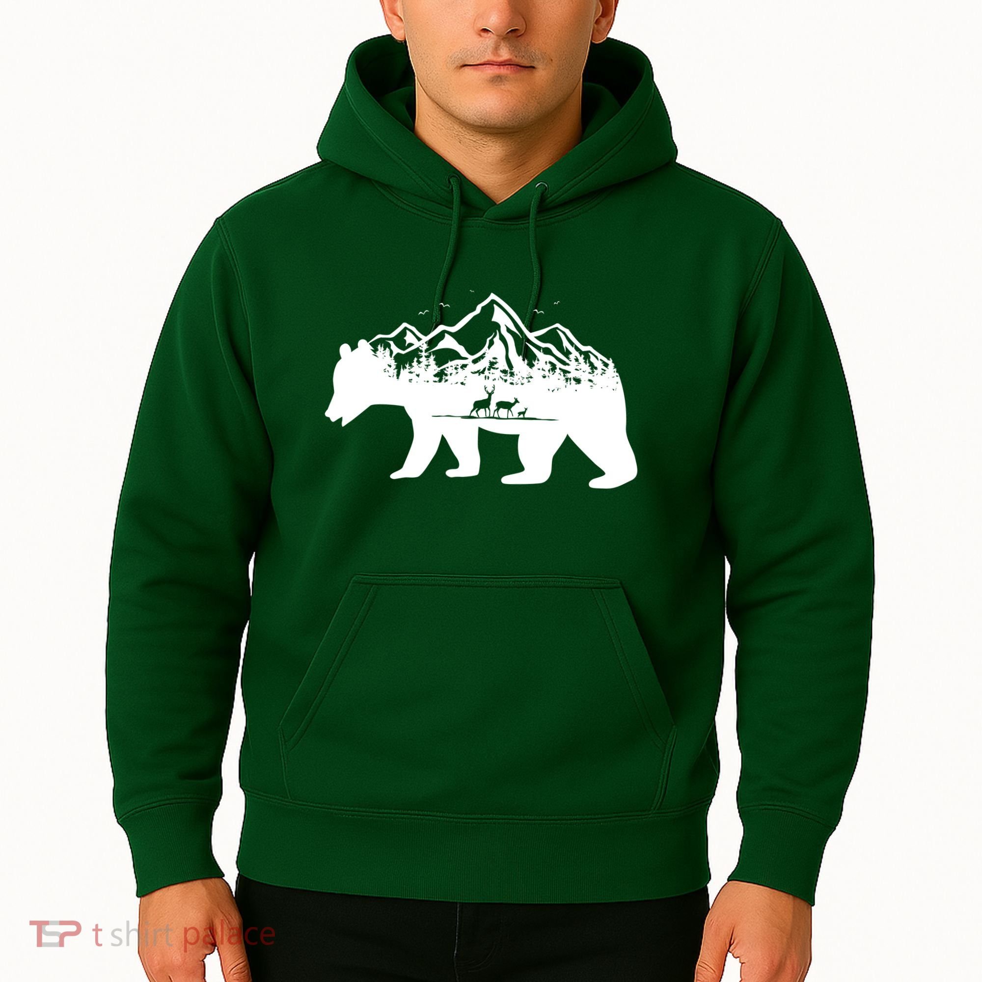 Bear Mountains With Deer Family Nature Fan Hoodie