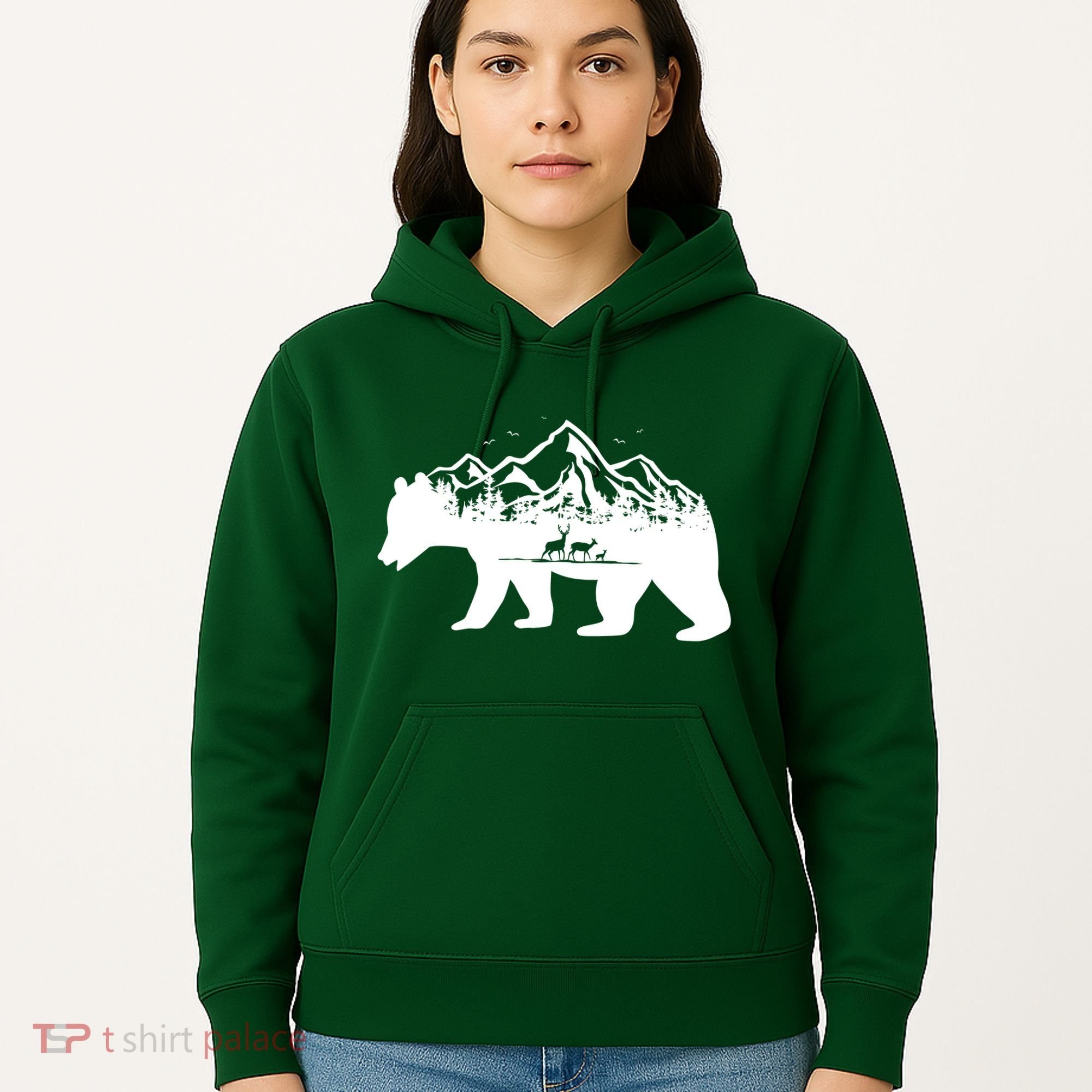 Bear Mountains With Deer Family Nature Fan Hoodie