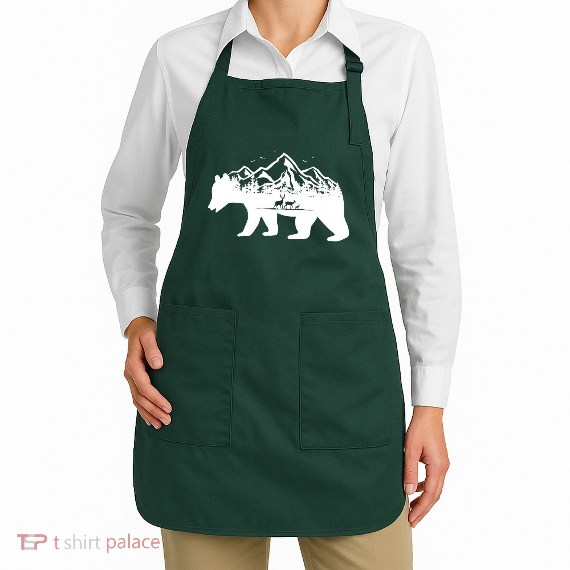 Bear Mountains With Deer Family Nature Fan Apron