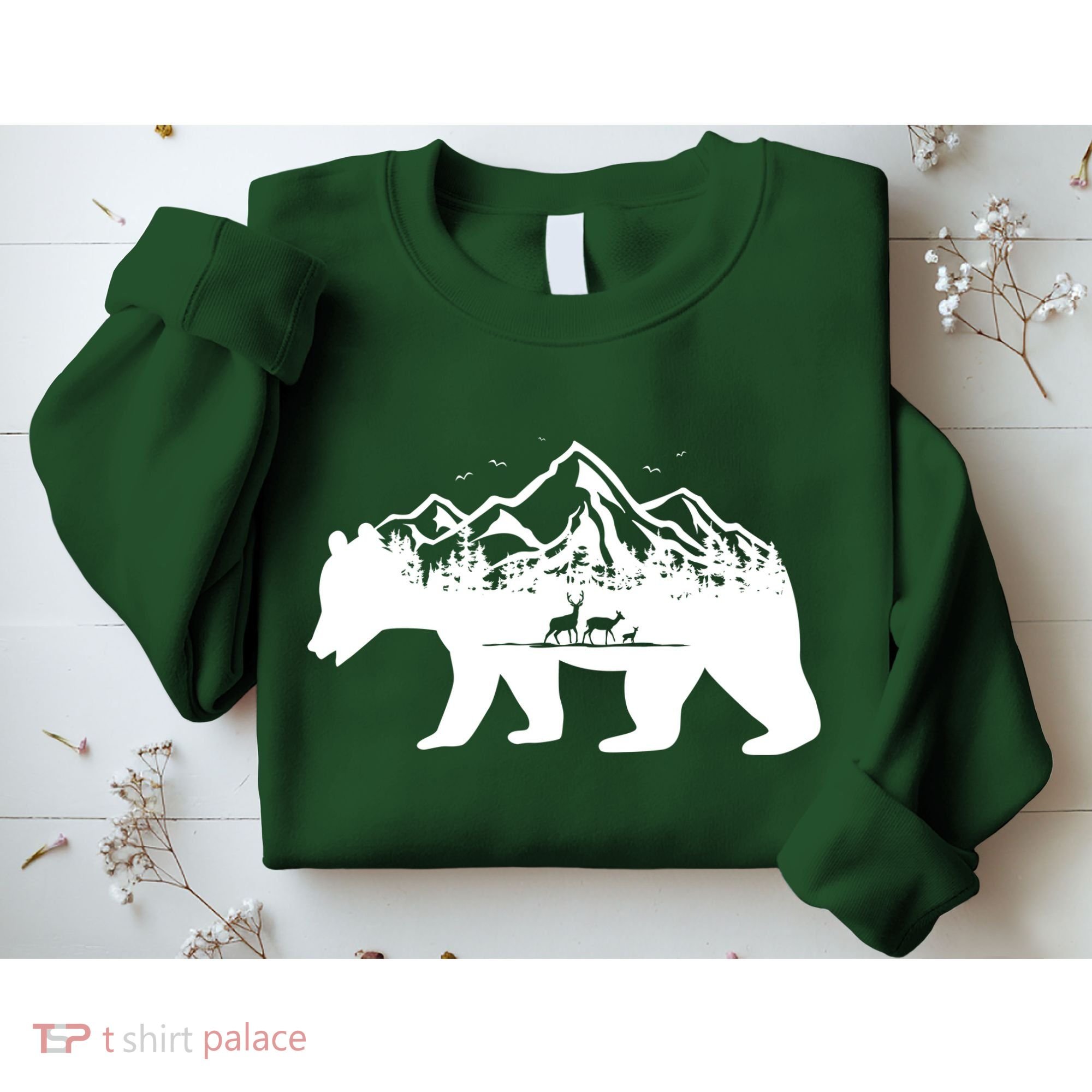 Bear Mountains With Deer Family Nature Fan Sweatshirt
