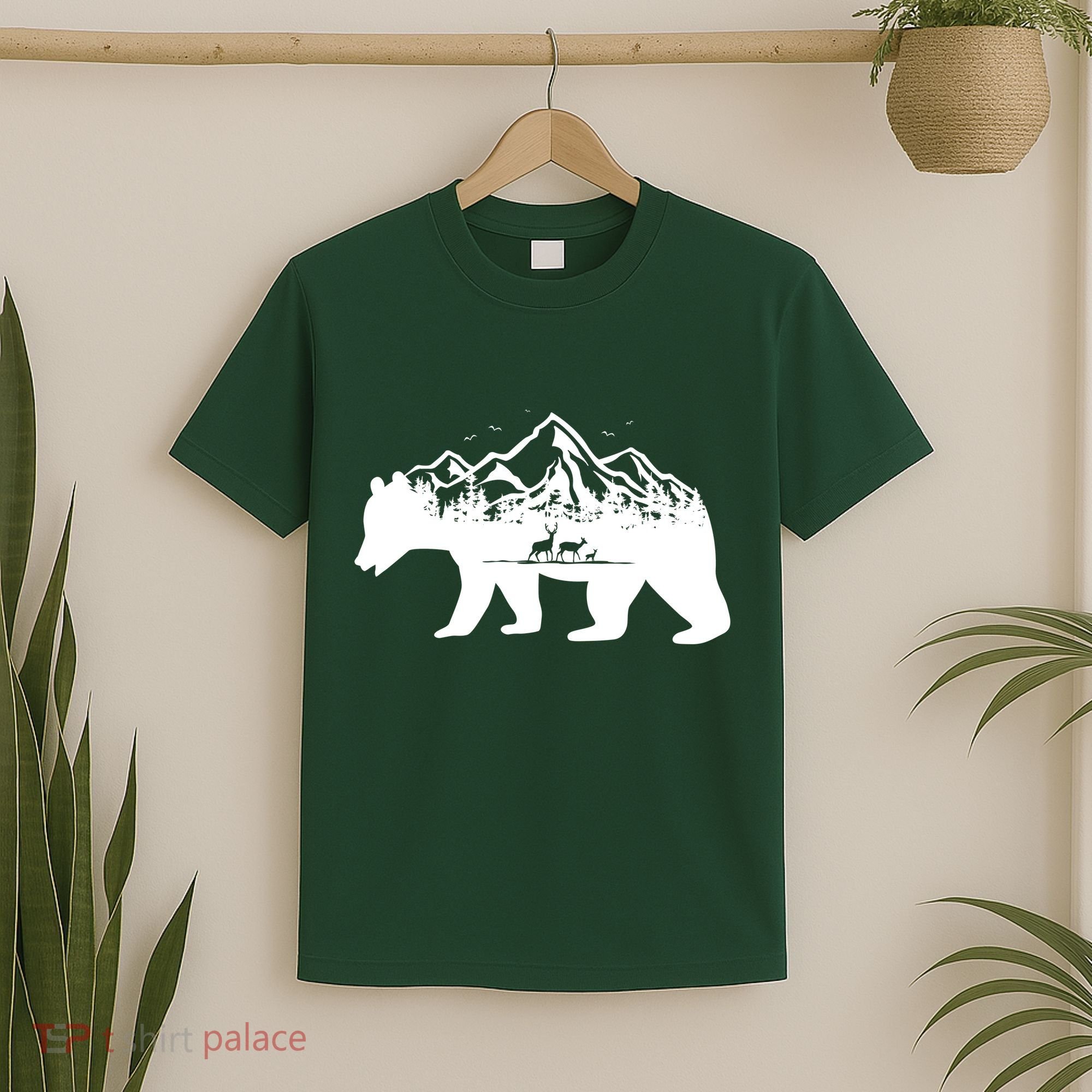 Bear Mountains With Deer Family Nature Fan T-Shirt