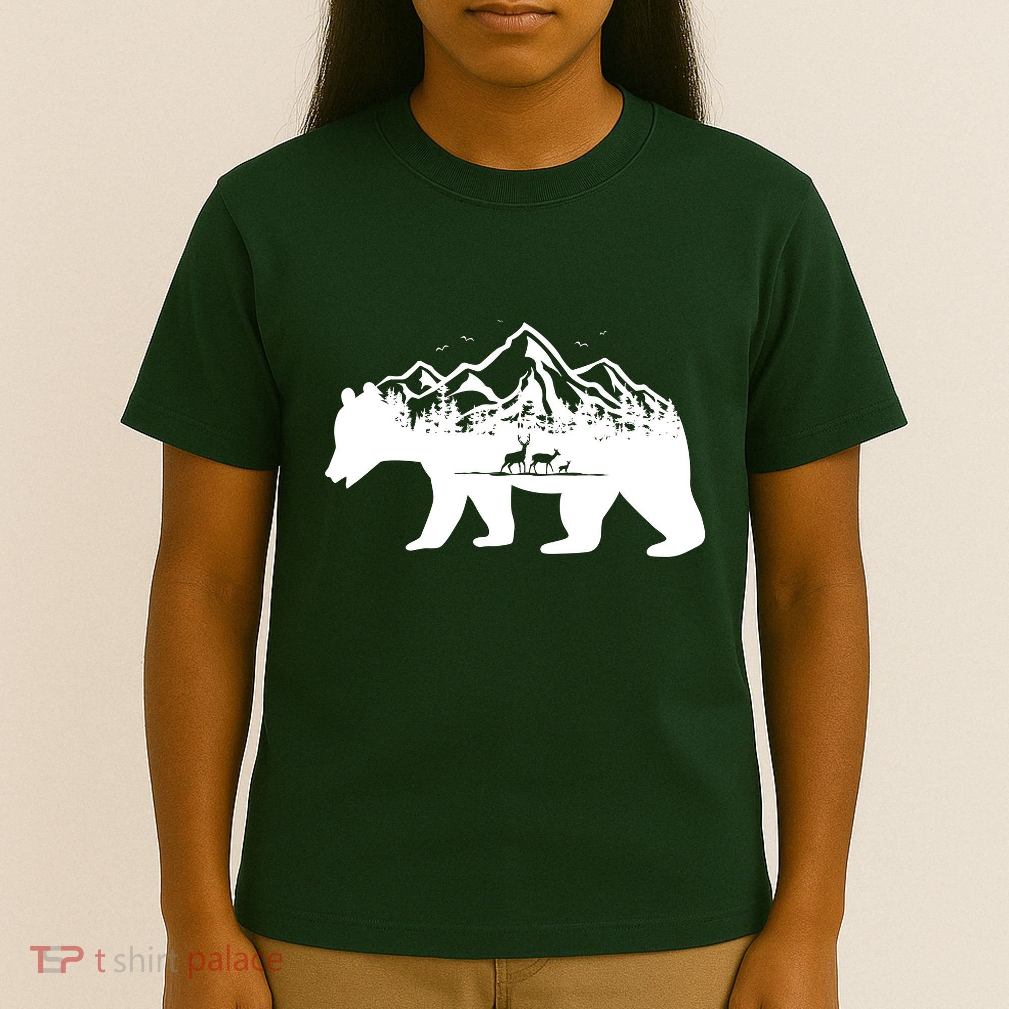 Bear Mountains With Deer Family Nature Fan T-Shirt