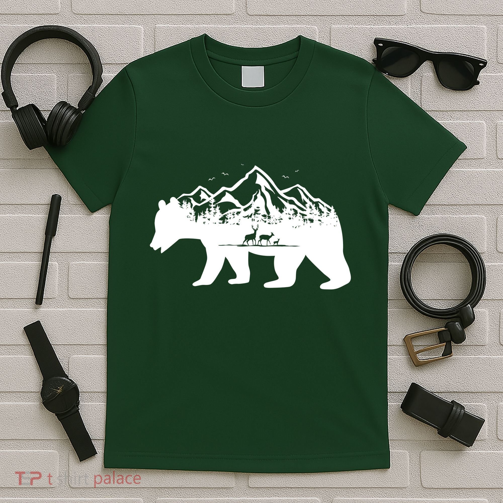 Bear Mountains With Deer Family Nature Fan T-Shirt