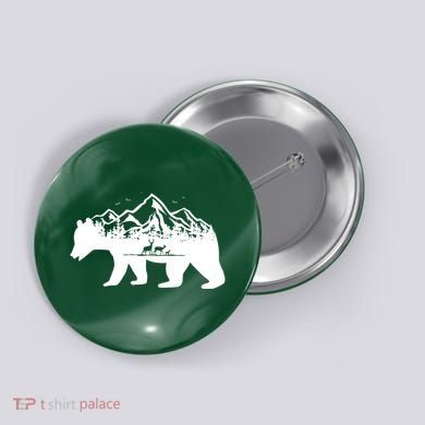 Bear Mountains With Deer Family Nature Fan Button