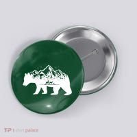 Bear Mountains With Deer Family Nature Fan Button thumb 0