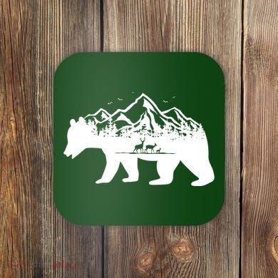 Bear Mountains With Deer Family Nature Fan Coaster