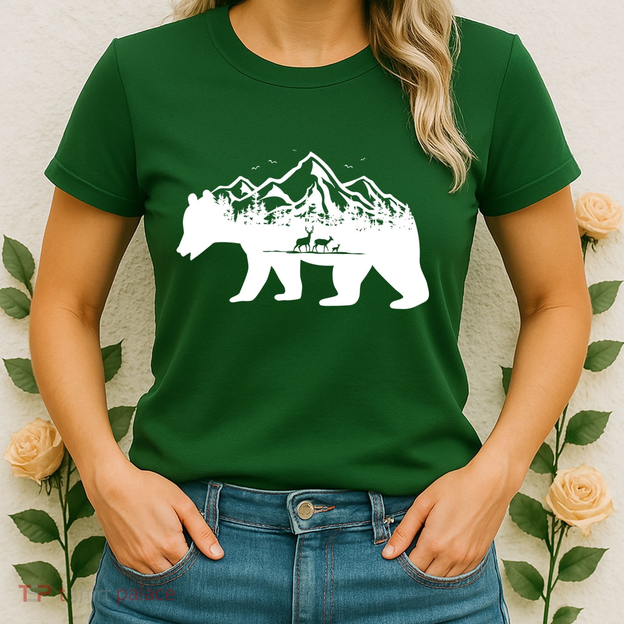 Bear Mountains With Deer Family Nature Fan Women's T-Shirt