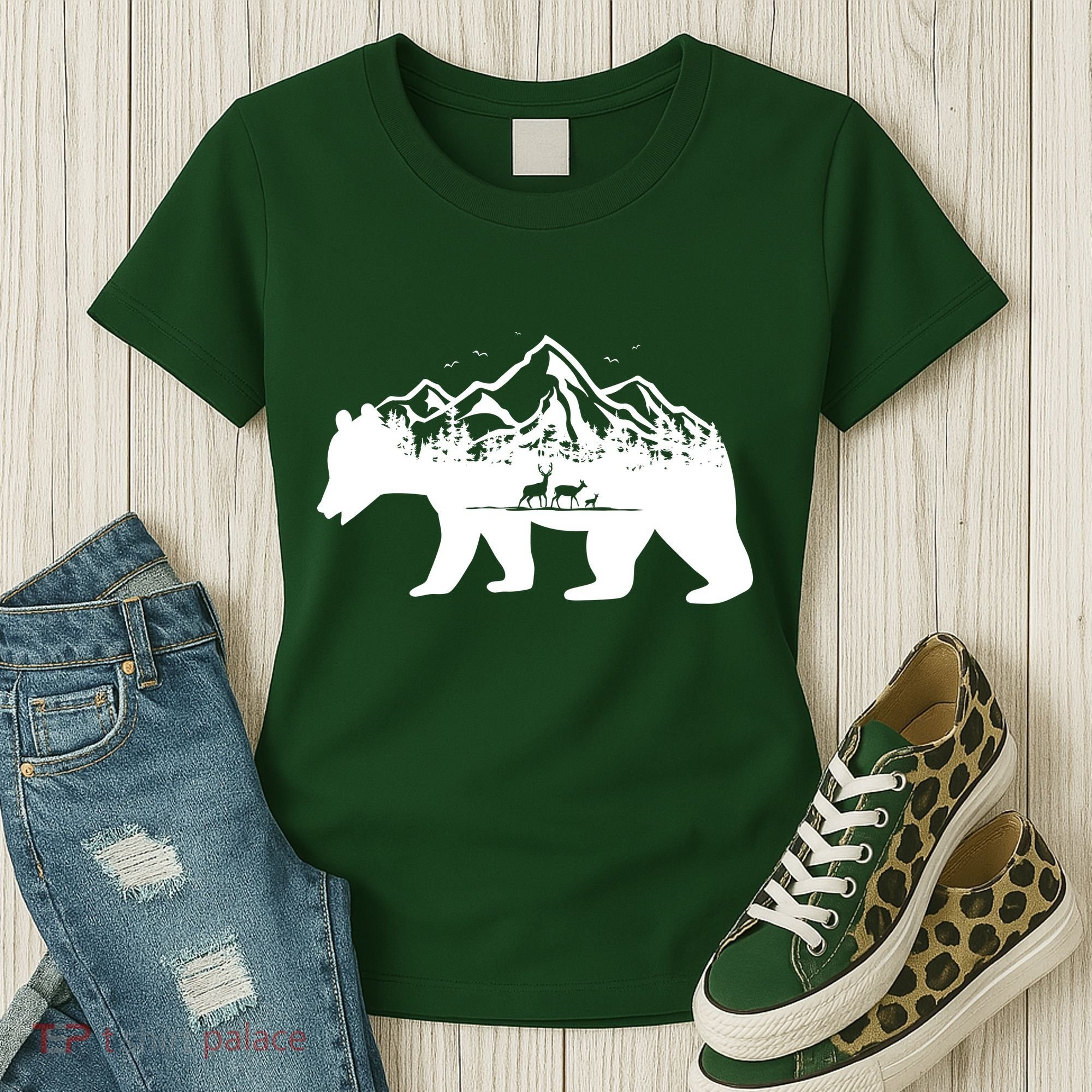 Bear Mountains With Deer Family Nature Fan Women's T-Shirt