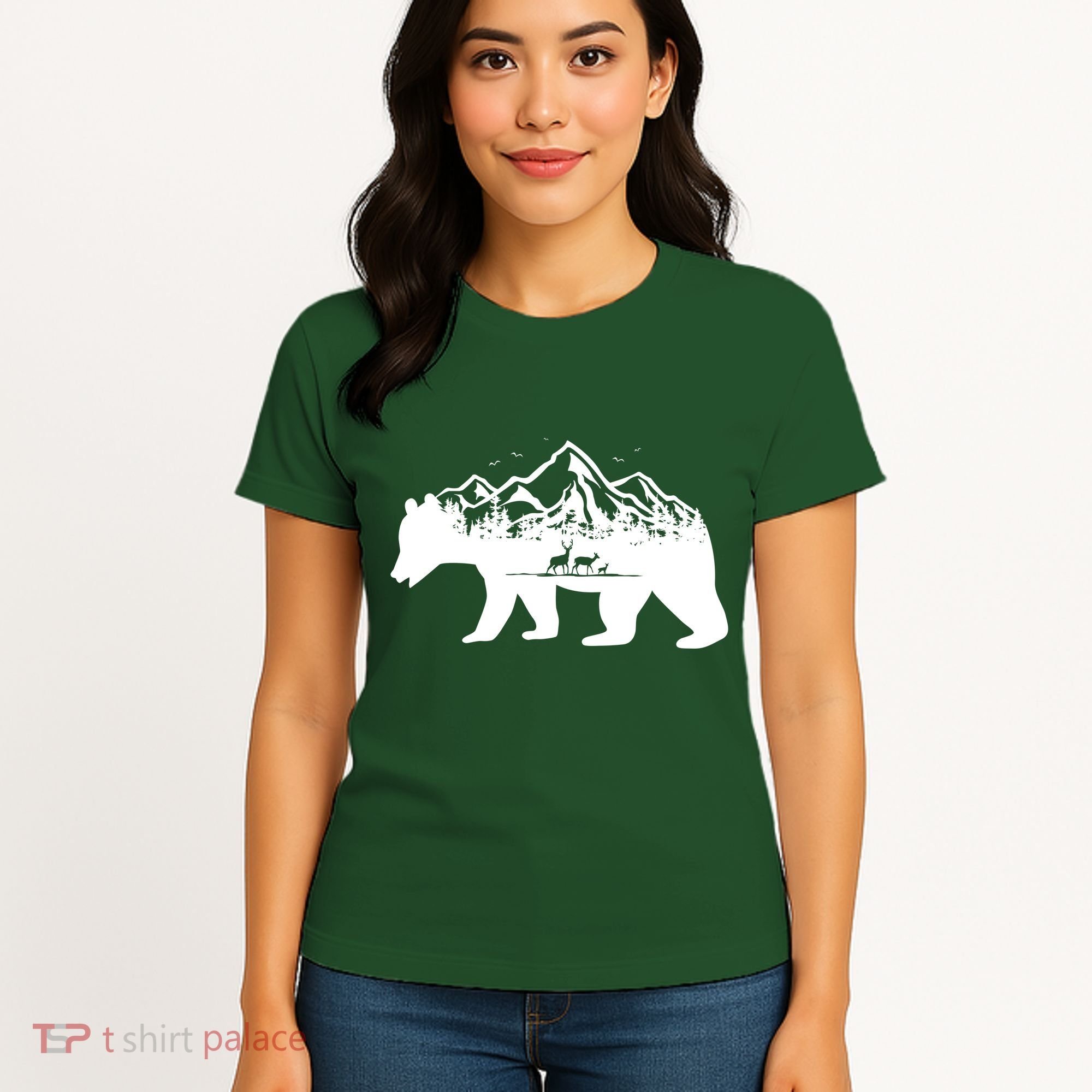 Bear Mountains With Deer Family Nature Fan Women's T-Shirt