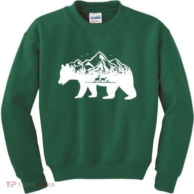 Bear Mountains With Deer Family Nature Fan Kids Sweatshirt