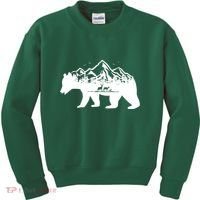 Bear Mountains With Deer Family Nature Fan Kids Sweatshirt thumb 0