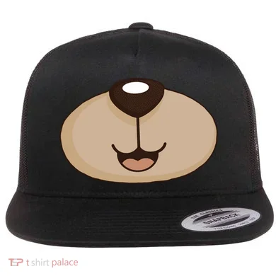 Bear Smiling Face Flat Bill Trucker Hat