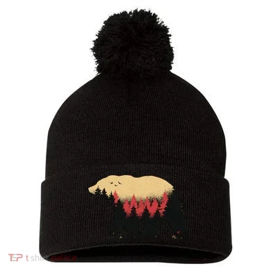 Bear Trees Pom Pom 12in Knit Beanie
