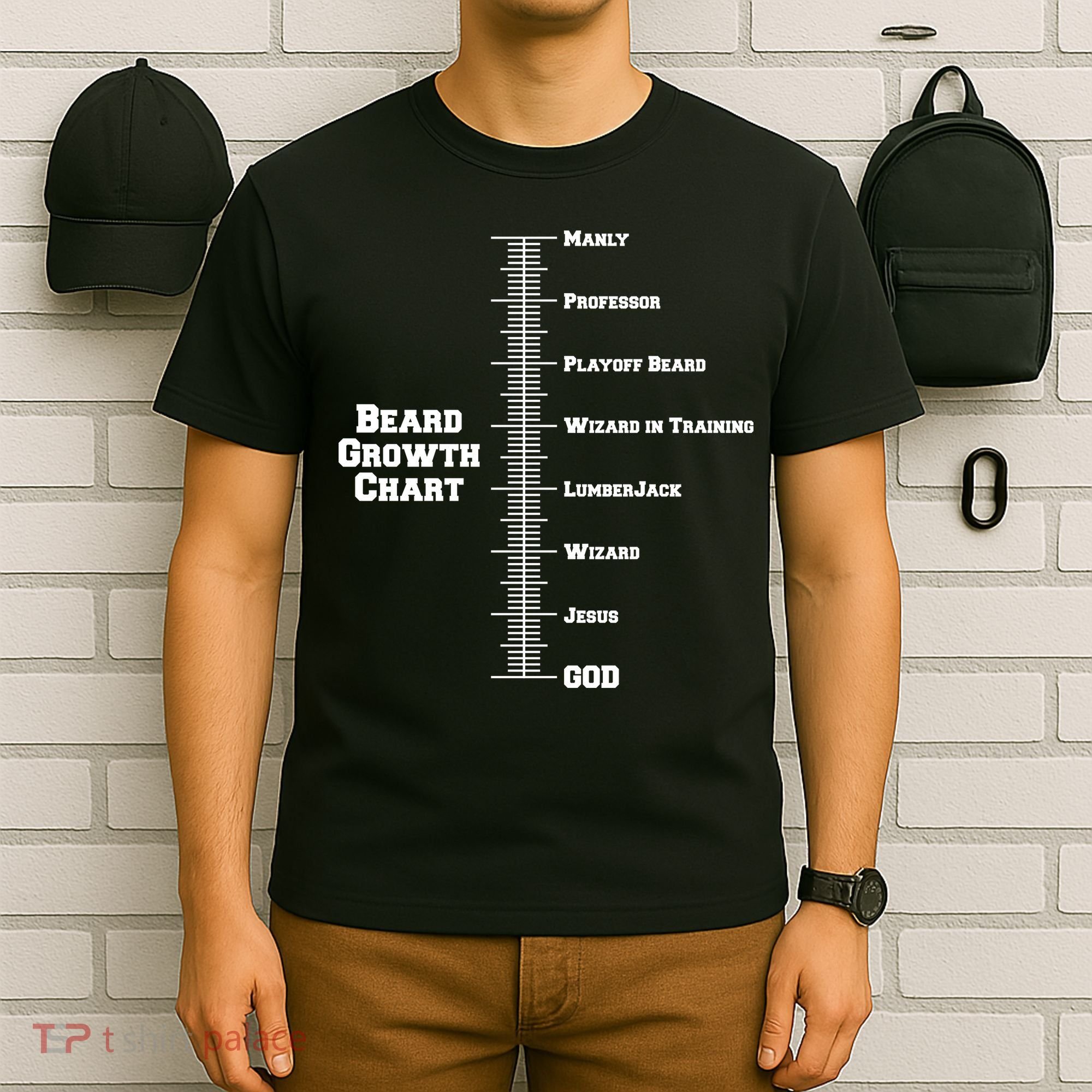 Beard Growth Ruler Funny Man To God Chart T-Shirt