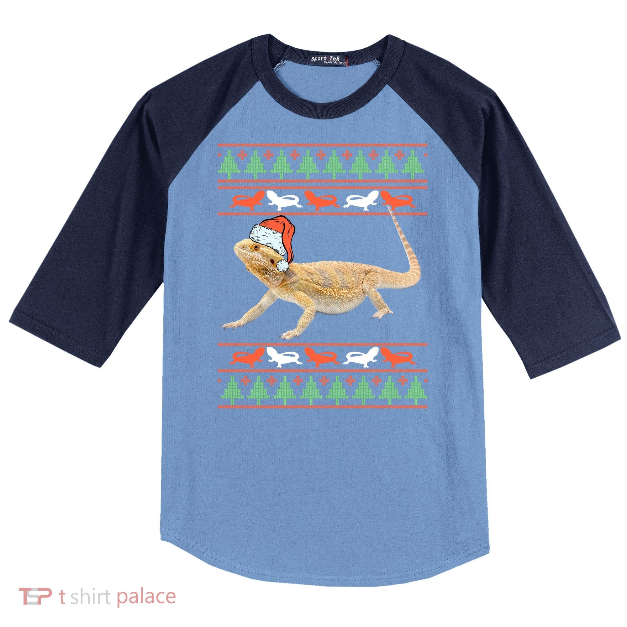Bearded Dragon Christmas Raglan Baseball Sleeve Shirt