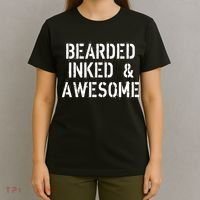 Bearded Inked & Awesome Beard Tattoo Logo T-Shirt thumb 4