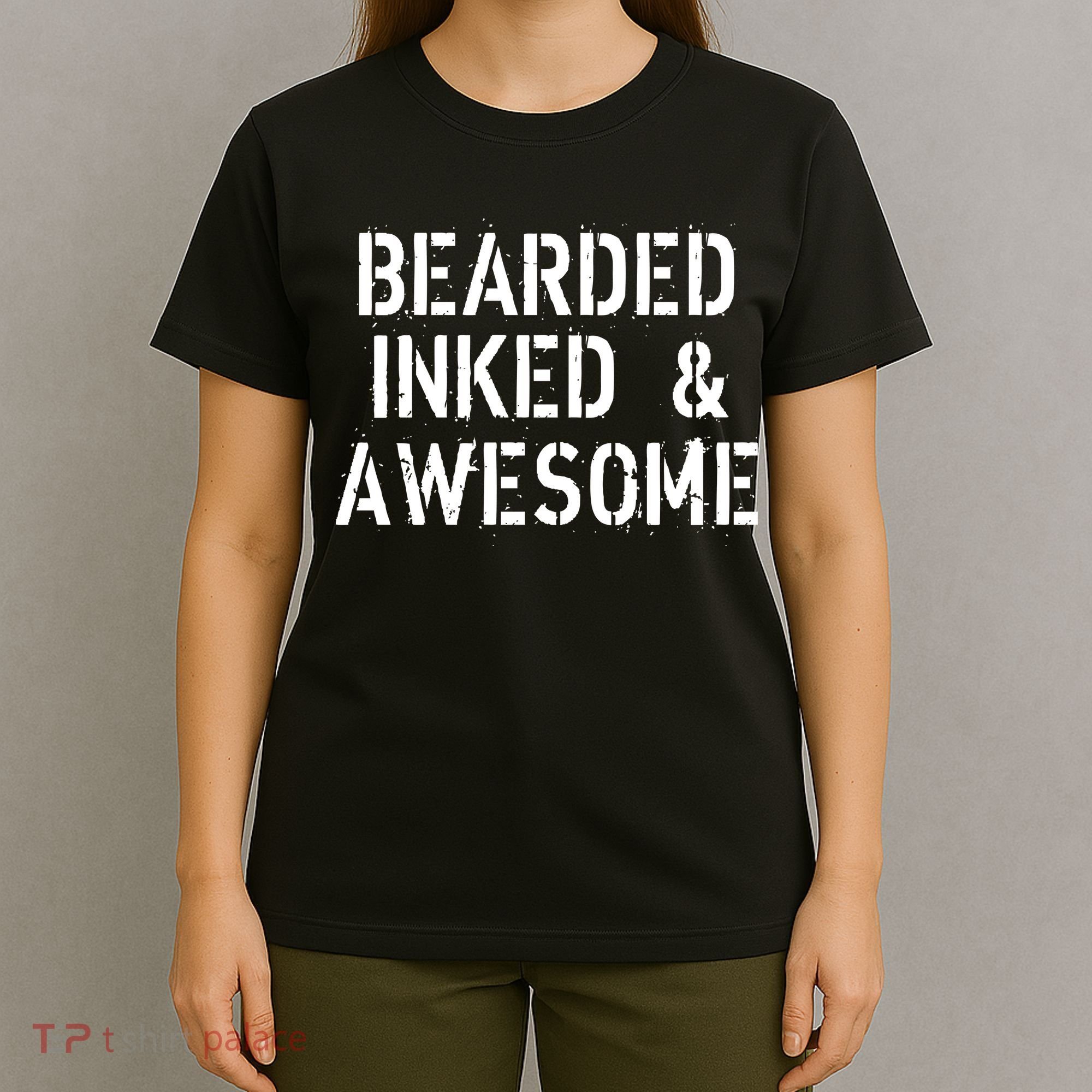 Bearded Inked & Awesome Beard Tattoo Logo T-Shirt