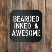 Bearded Inked & Awesome Beard Tattoo Logo Coaster thumb 0