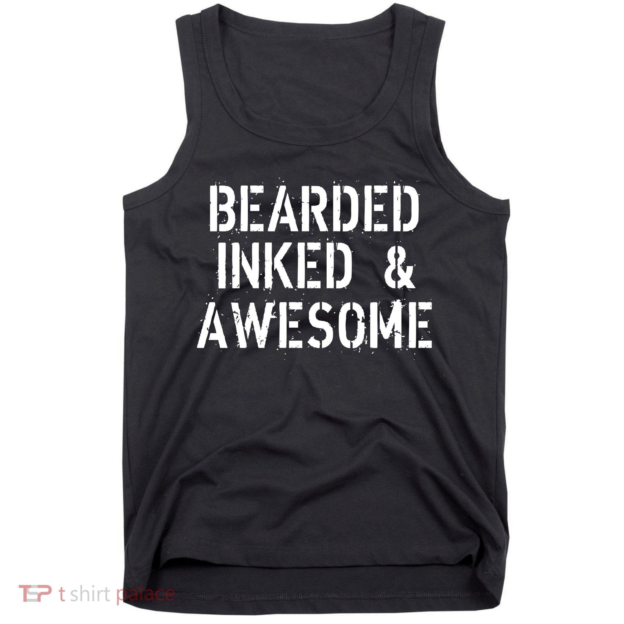 Bearded Inked & Awesome Beard Tattoo Logo Tank Top