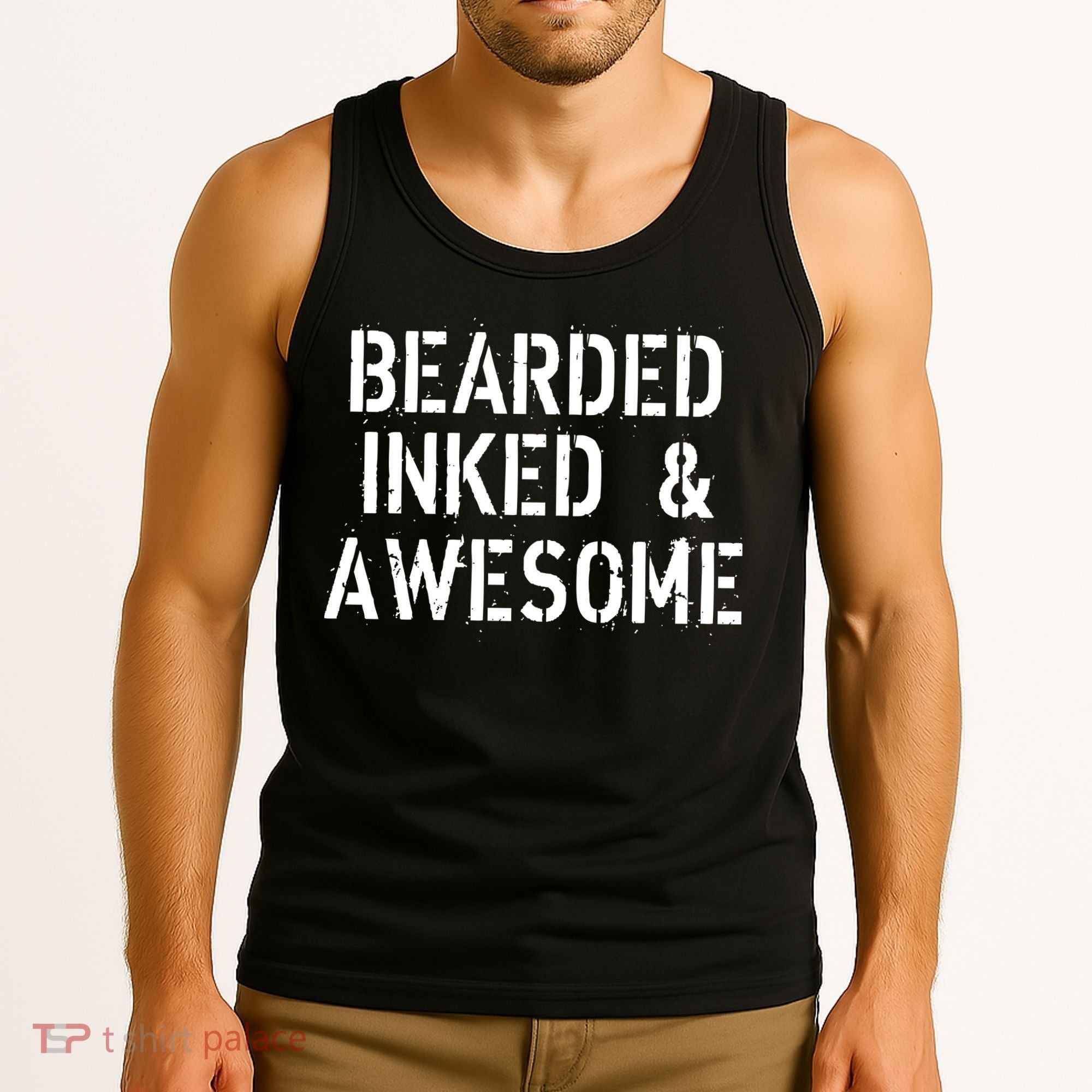 Bearded Inked & Awesome Beard Tattoo Logo Tank Top