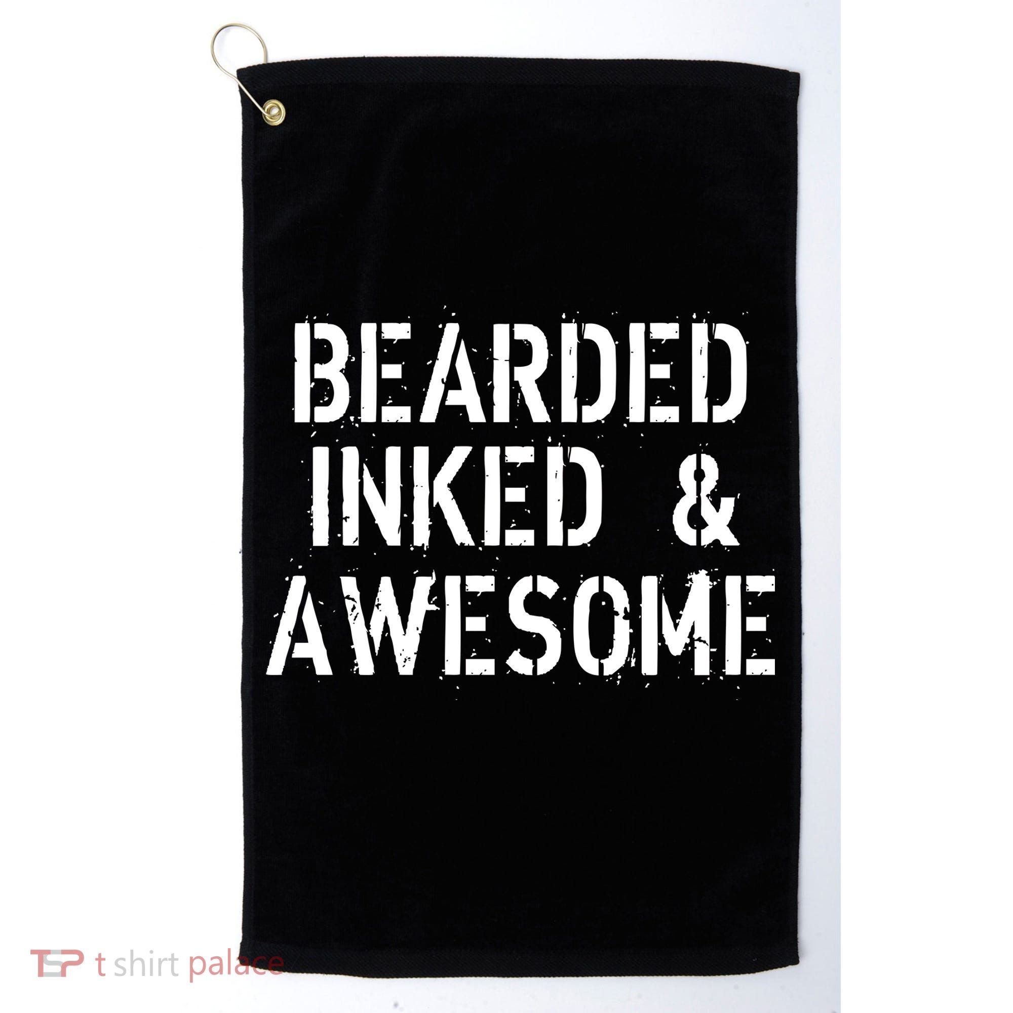 Bearded Inked & Awesome Beard Tattoo Logo Golf Towel