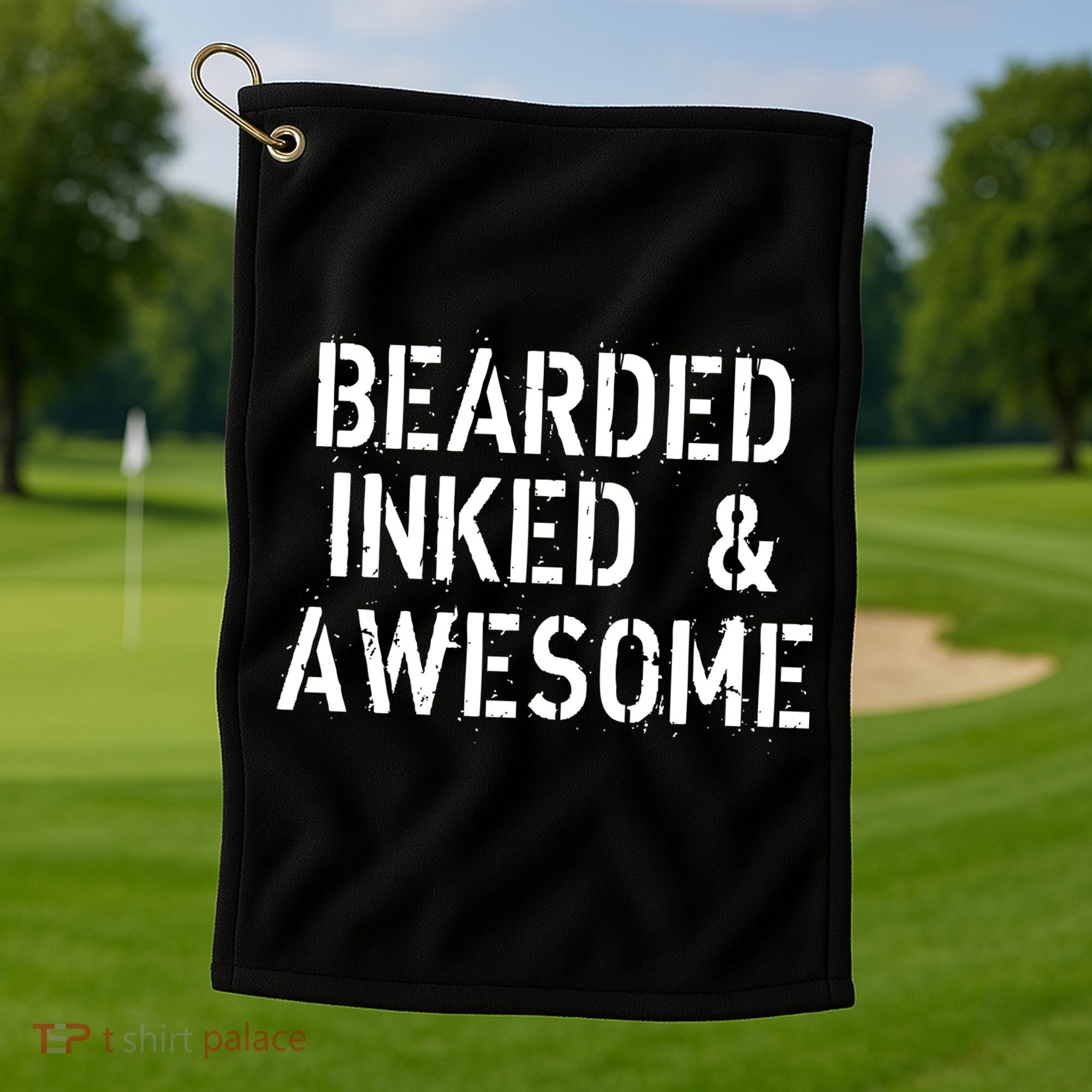 Bearded Inked & Awesome Beard Tattoo Logo Golf Towel