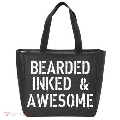 Bearded Inked & Awesome Beard Tattoo Logo Tote Bag