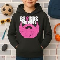 Beards For Boobs Breast Cancer Kids Hoodie thumb 2