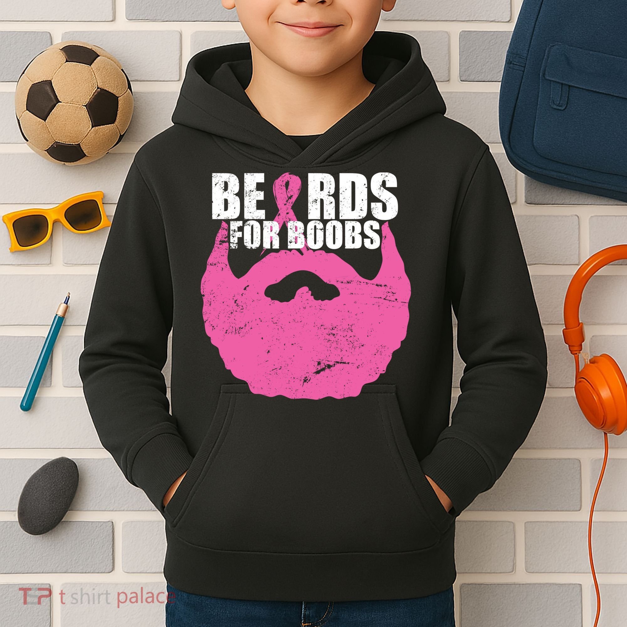 Beards For Boobs Breast Cancer Kids Hoodie