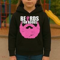Beards For Boobs Breast Cancer Kids Hoodie thumb 3