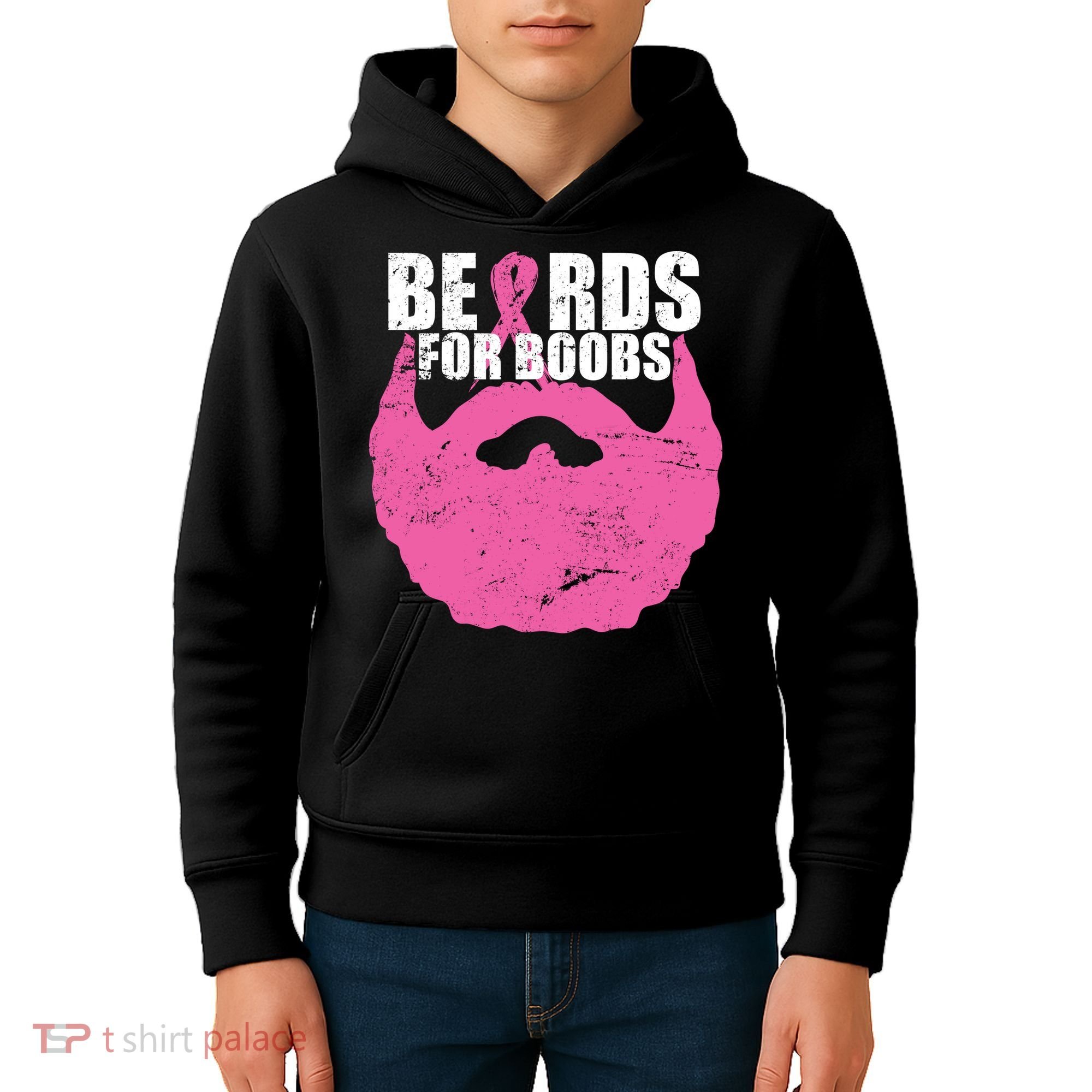 Beards For Boobs Breast Cancer Kids Hoodie