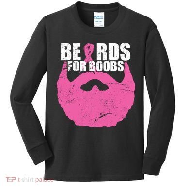 Beards For Boobs Breast Cancer Kids Long Sleeve Shirt