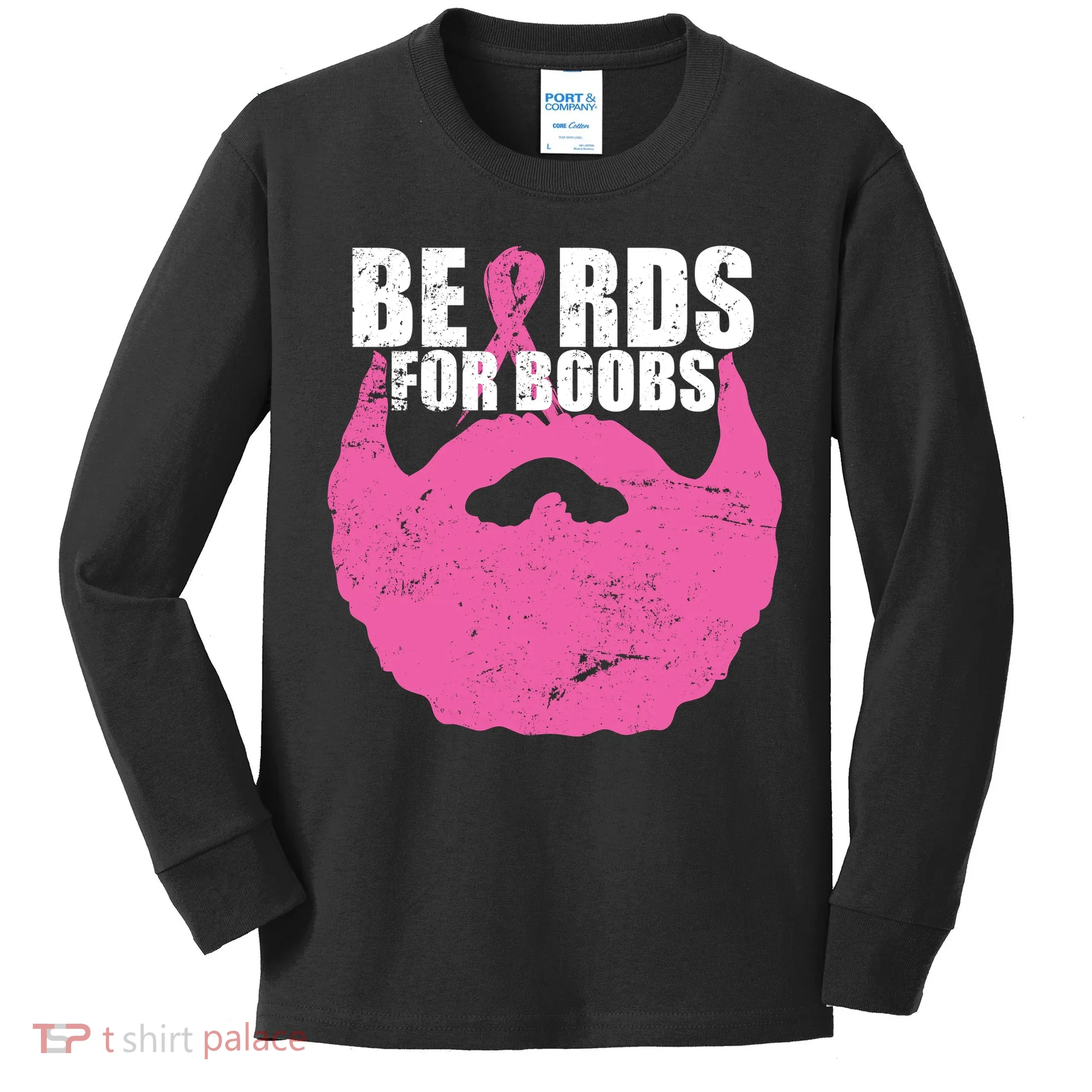 Beards For Boobs Breast Cancer Kids Long Sleeve Shirt