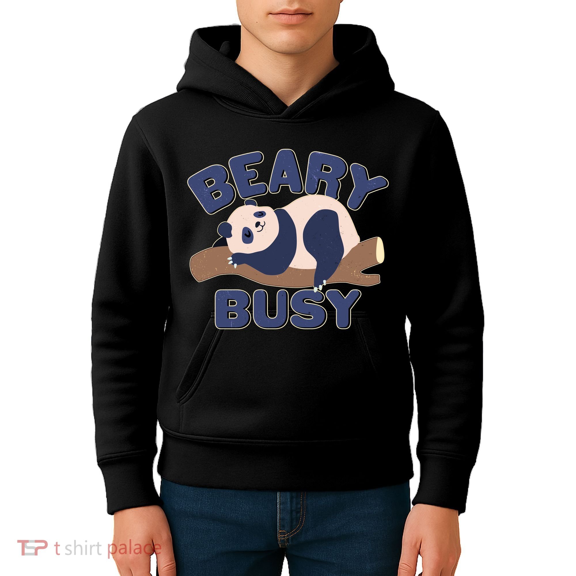 Beary Busy Cute Lazy Panda Kids Hoodie