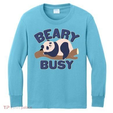 Beary Busy Cute Lazy Panda Kids Long Sleeve Shirt