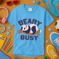 Beary Busy Cute Lazy Panda Kids T-Shirt thumb 3
