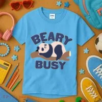 Beary Busy Cute Lazy Panda Kids T-Shirt thumb 3