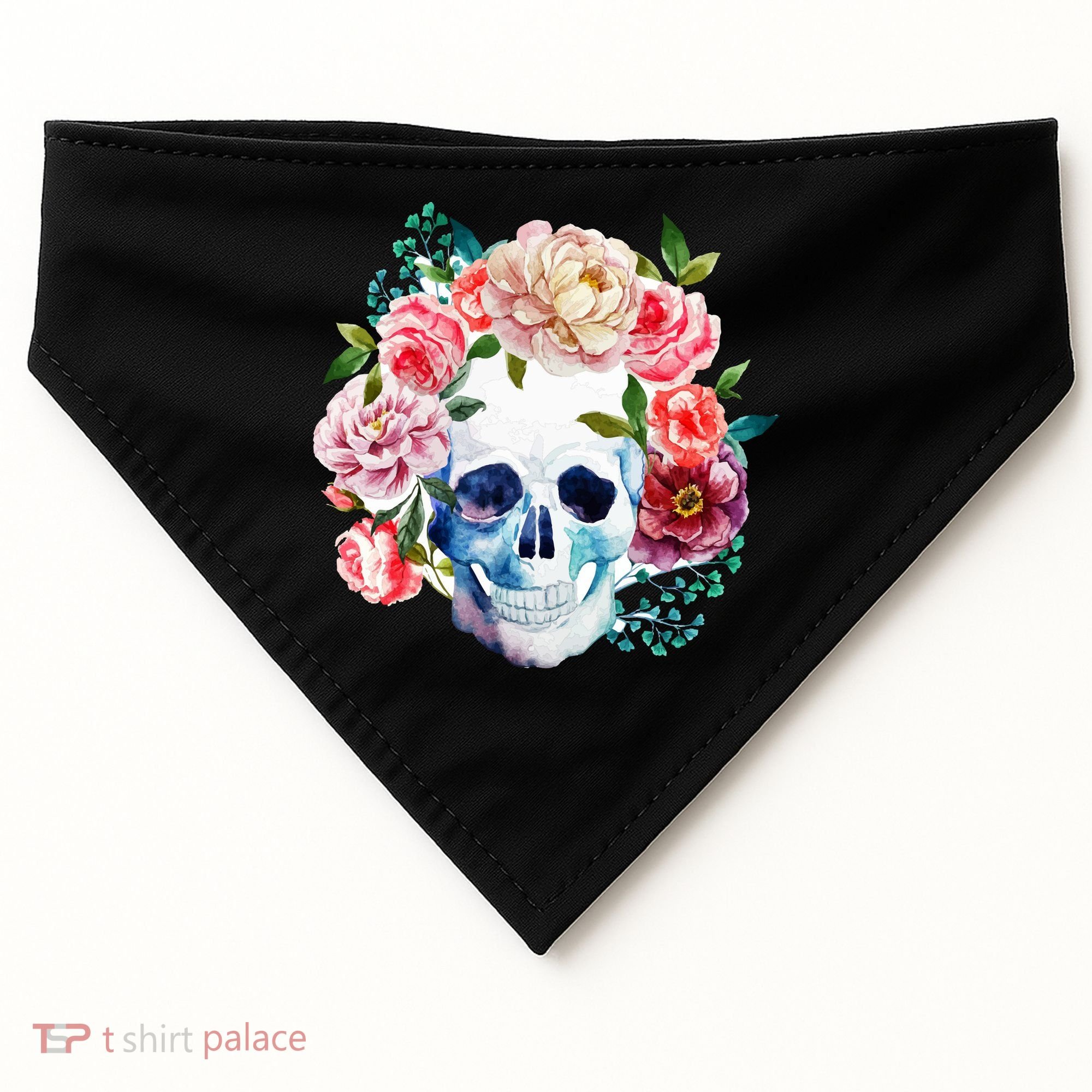Beautiful Flower Skull USA-Made Doggie Bandana