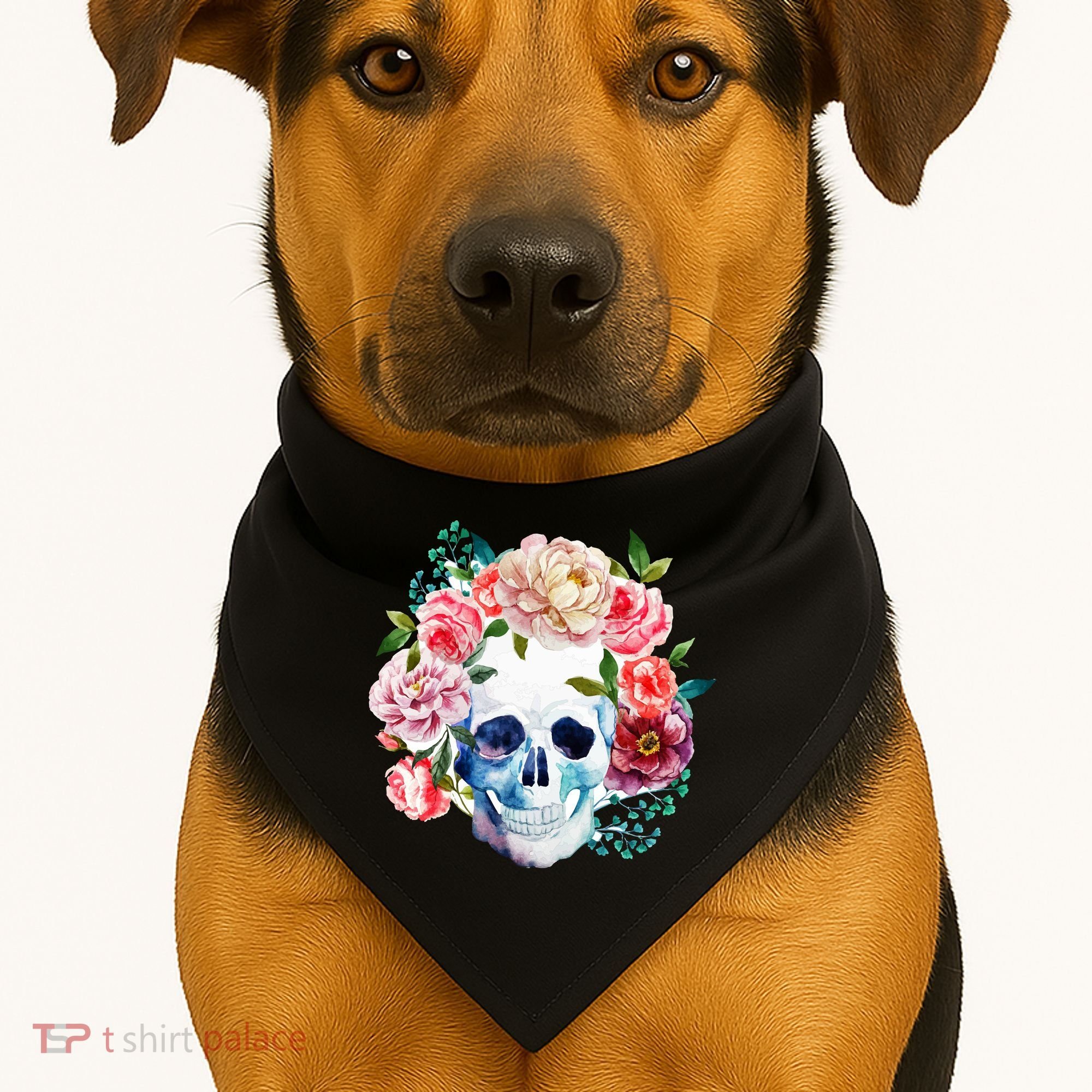 Beautiful Flower Skull USA-Made Doggie Bandana