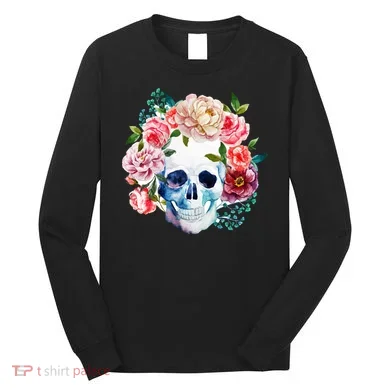 Beautiful Flower Skull Long Sleeve Shirt