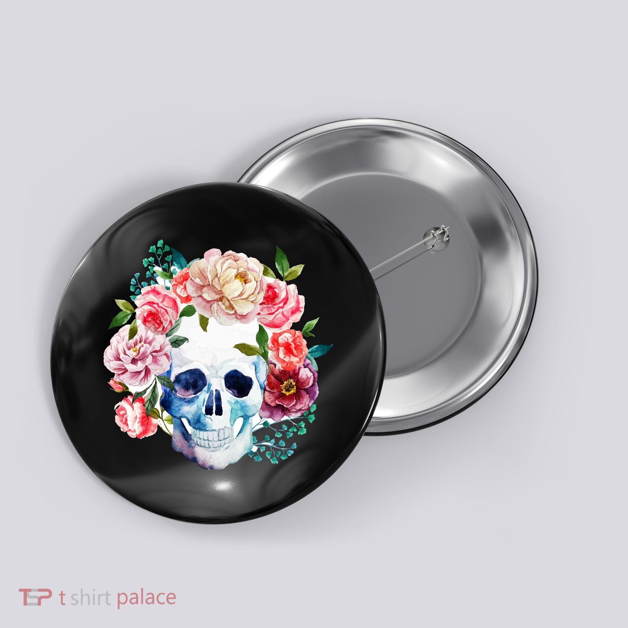 Beautiful Flower Skull Button