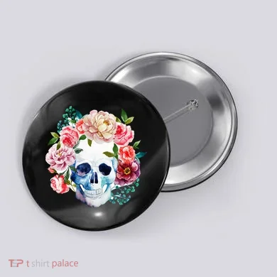 Beautiful Flower Skull Button
