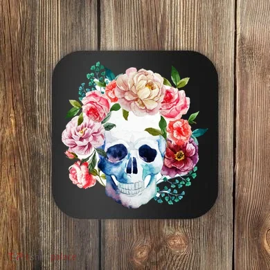 Beautiful Flower Skull Coaster