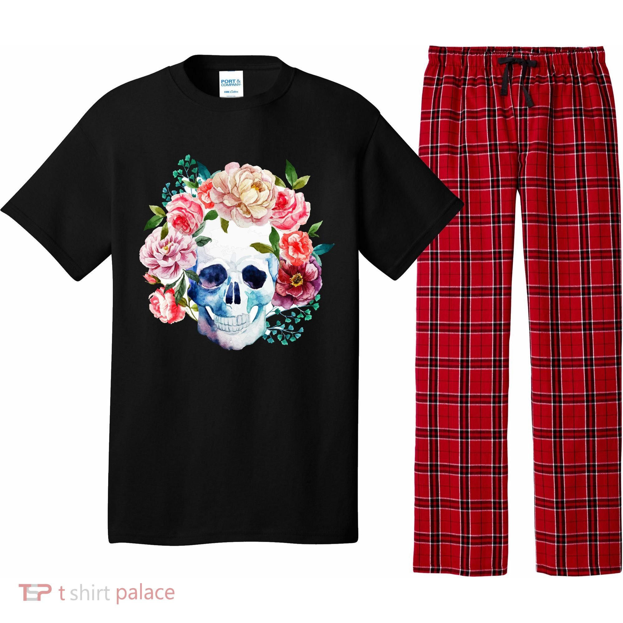 Beautiful Flower Skull Pajama Set