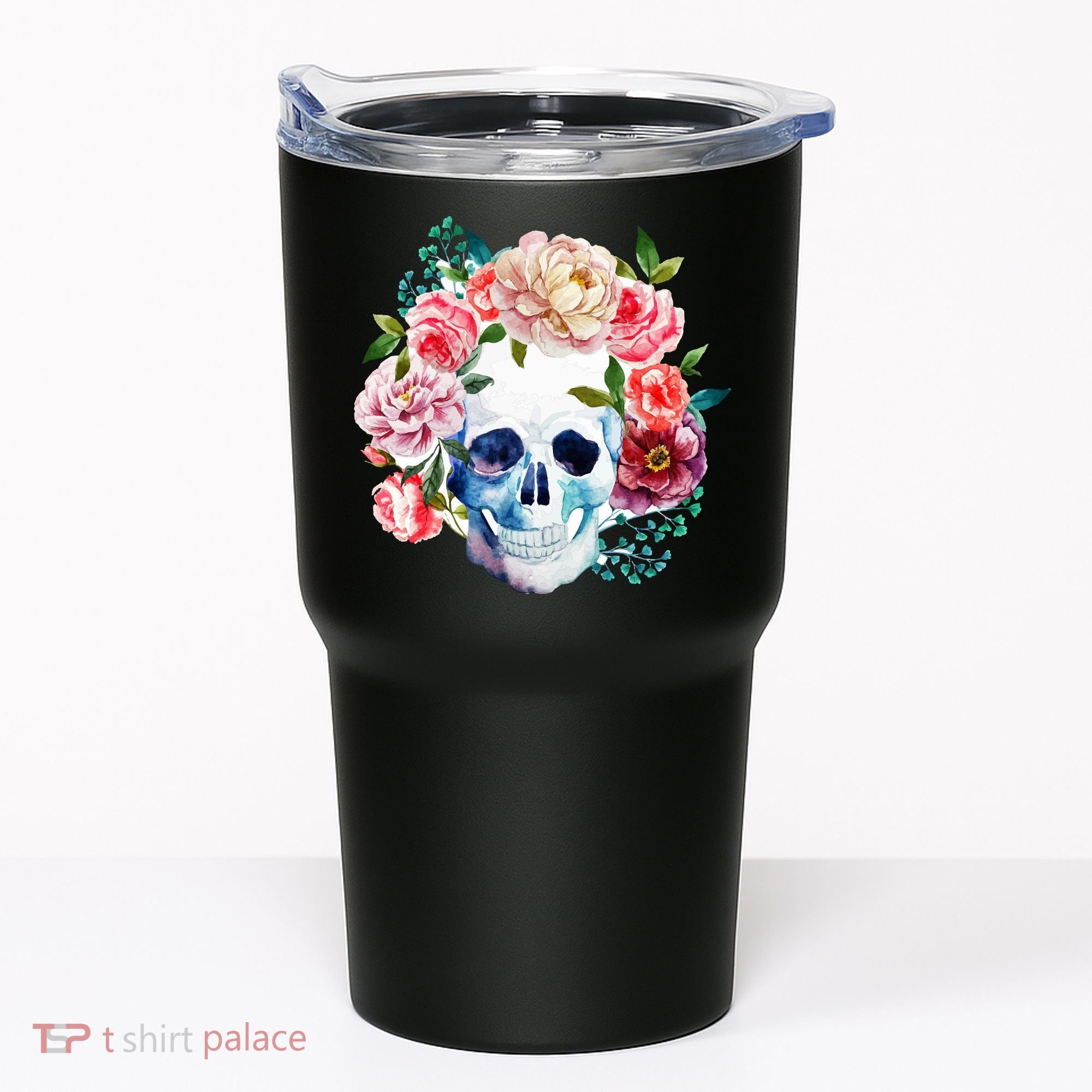 Beautiful Flower Skull Tumbler