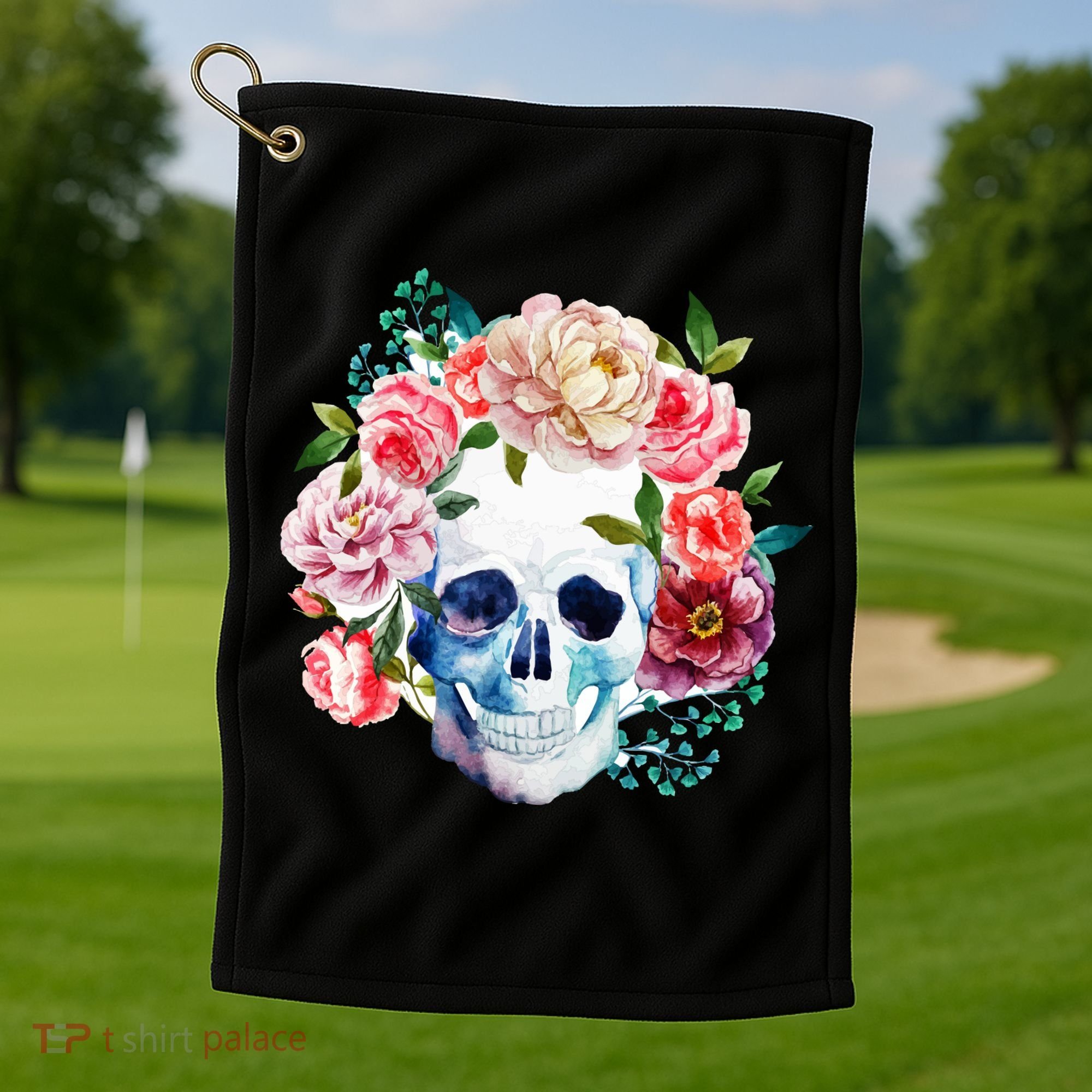 Beautiful Flower Skull Golf Towel