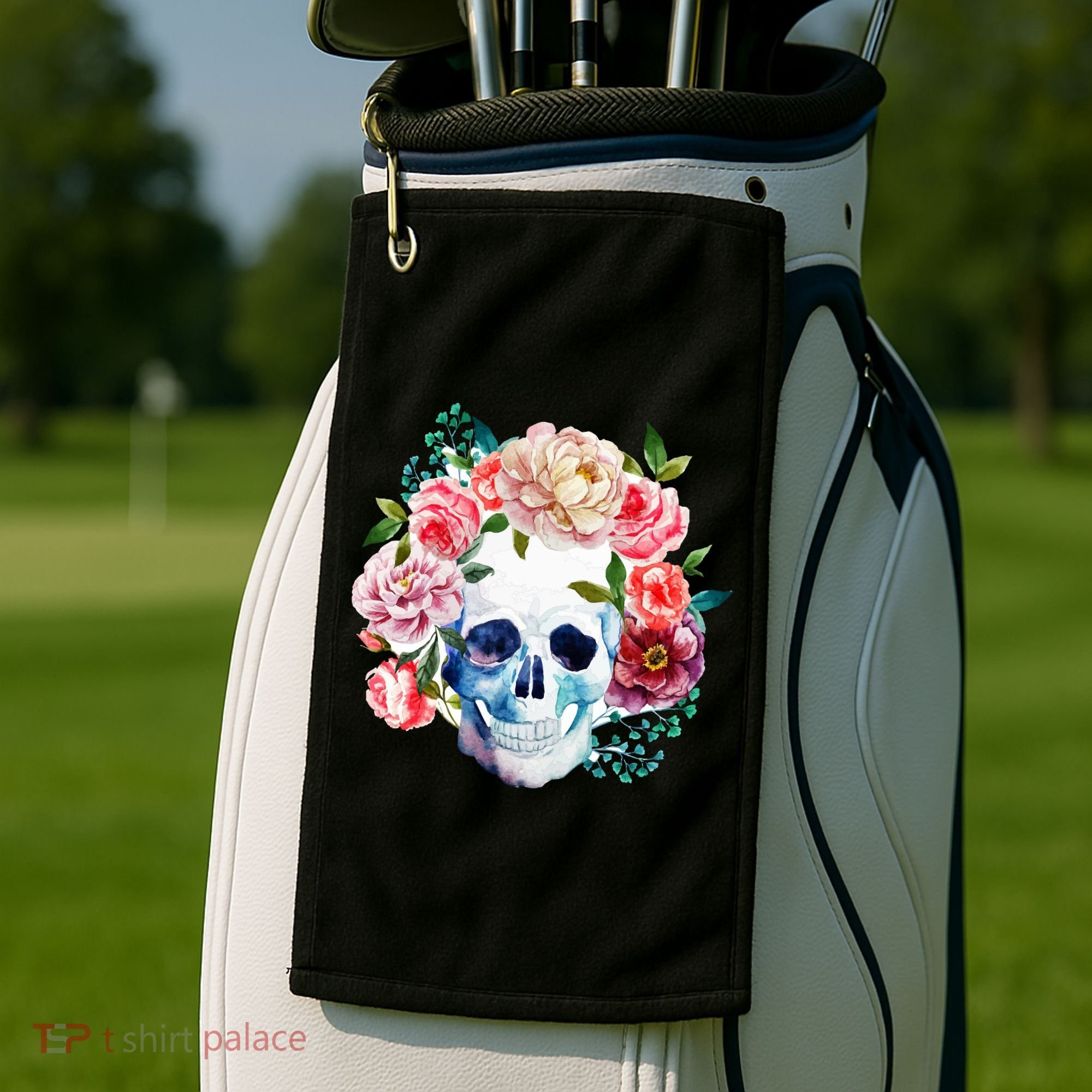 Beautiful Flower Skull Golf Towel