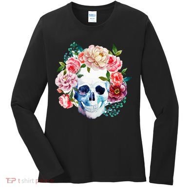 Beautiful Flower Skull Women's Long Sleeve Shirt