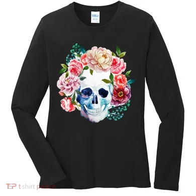 Beautiful Flower Skull Women's Long Sleeve Shirt